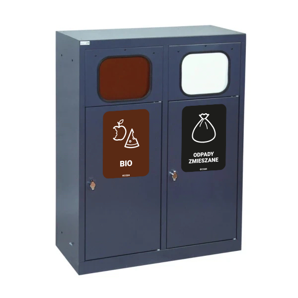 Kosz do segregacji 2-komorowy Eco Estri III 2 x 60L z klapkami 