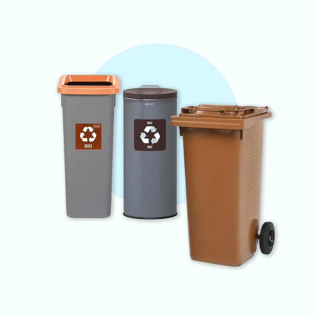 Pojemniki na bioodpady, brązowe pojemniki na odpady bio, śmieci bio, kosze na odpady bio.